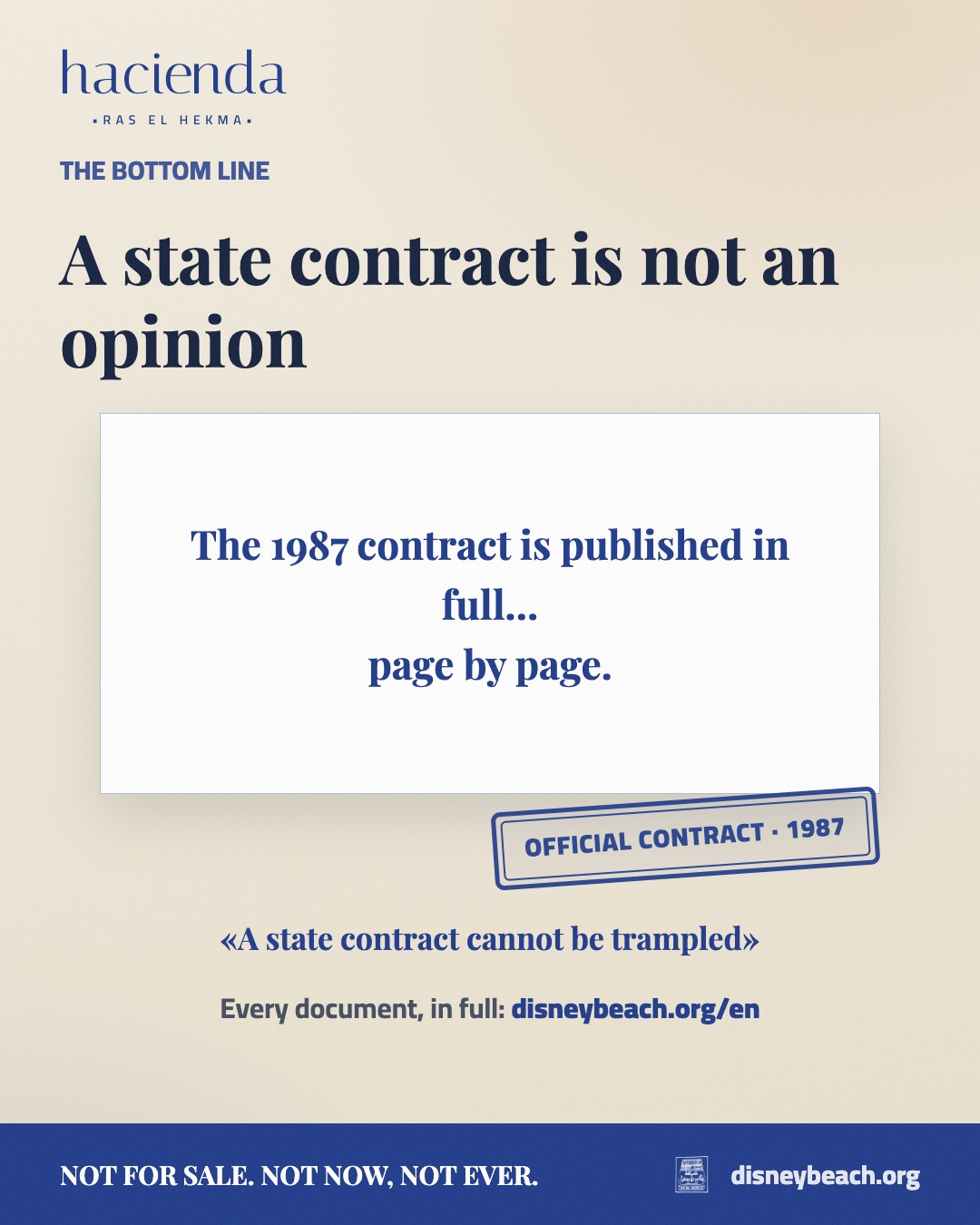Campaign visual of the 1987 state contract on the land offered within the Hacienda Ras El Hekma project… slide 3 of 3